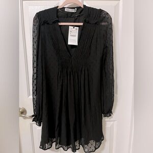 NWT Zara Black Peasant Dress Size XS - Babydoll Dress - Gauzy Dress - RV 49.90